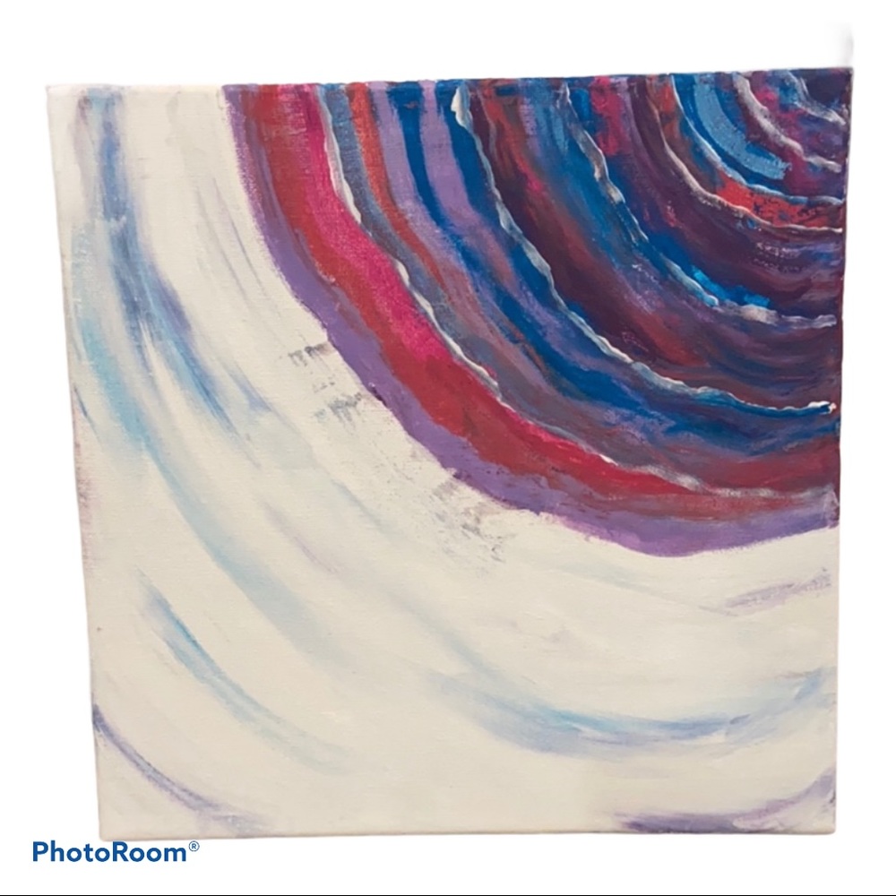 10”x10” white, purple, pink and blue Canvas